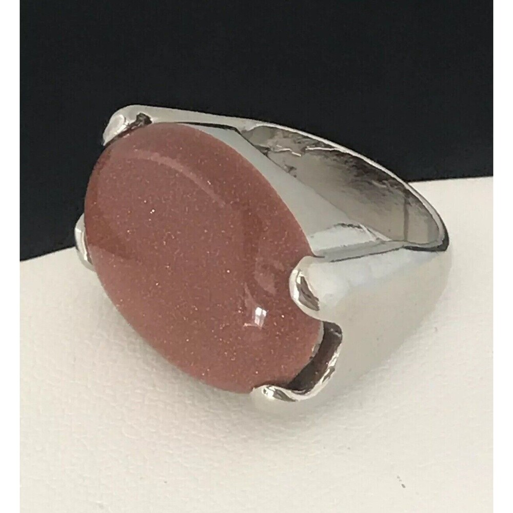 New Designer Statement Ring Goldstone Cabochon Si… - image 3